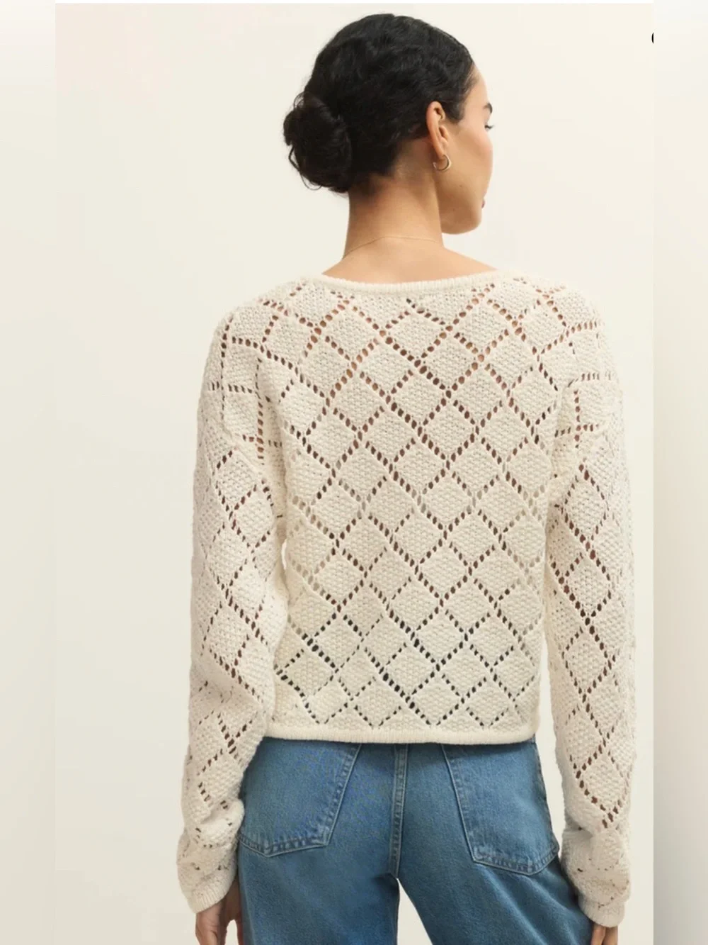 Z Supply Hullen Diamond Crochet Cotton Sweater - Relaxed Lightweight Knit